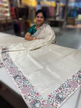 Half White Banarasi brocade Silk Saree with Petite Point Embroidered Border. SS5085