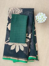 Black Designer Organza with Tissue applique work