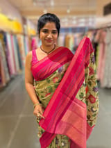 Pista Fusion Tissue Gorgette Saree with vidarbha Borders