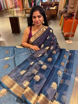 Peacock Blue Banarasi handloom tissue saree