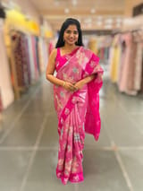 Fushcia Pink  Premium Handloom Designer Tissue saree with exquisite embroidery