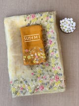 Pastel Yellow shibori printed pure organza saree DSCL043