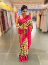 Pista Fusion Tissue Gorgette Saree with vidarbha Borders