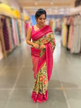 Pista Fusion Tissue Gorgette Saree with vidarbha Borders