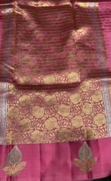 Rose Pink Poona Silk Saree with Mashru Open Border