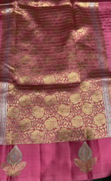 Rose Pink Poona Silk Saree with Mashru Open Border