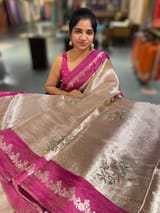 Dark Pink Banarasi Brocade Tissue with embroidery SS50224