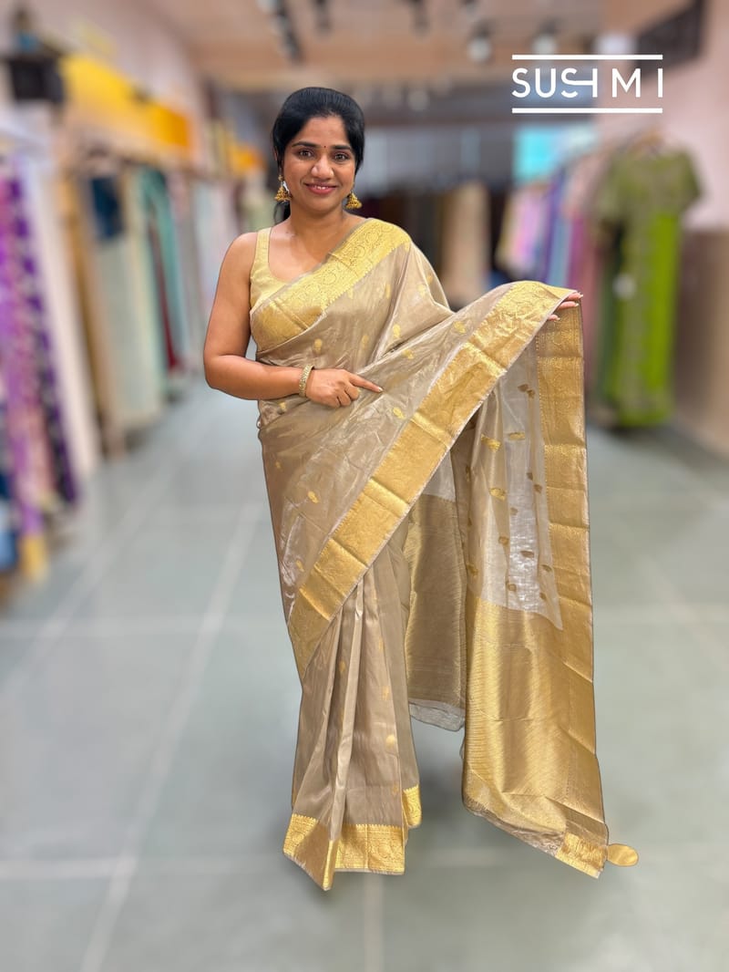 Taupe Grey Kanjeevaram Tissue Saree