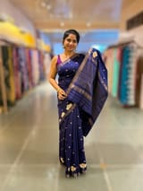 Navy Blue Pure Handloom Raw Silk Saree SS50495