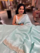 Mint Blue Pure Organza Handwork Saree with heavy Designer Blouse SS50254