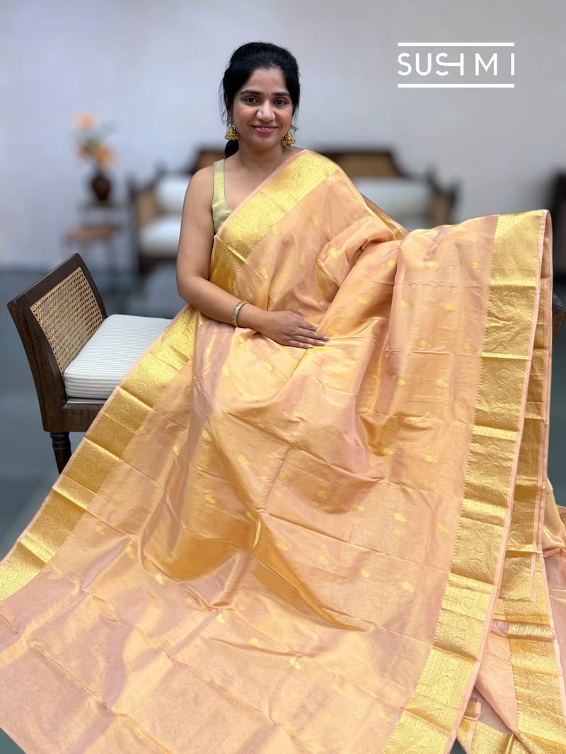 Peach Kanjeevaram Tissue Saree