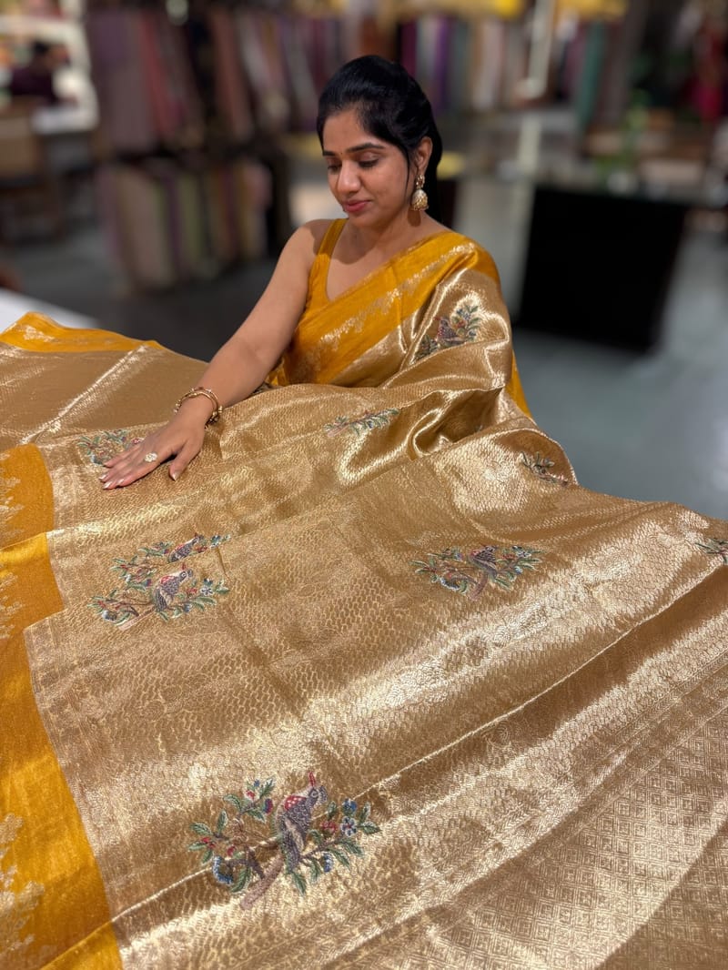 Mustard Banarasi Brocade Tissue with embroidery