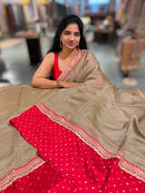 Antique Gold Crush Tissue Saree with Bandhini & Sabhya borders