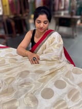 Half white Crepe Silk Polka dot Saree with sabhyasachi Borders & Blouse SS50584