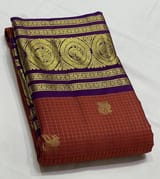 Rust Orange & Purple Combo Vintage Checks Kanjeevaram Saree SS50157