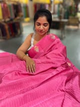 Rose Pink Poona Silk Saree with Mashru Open Border