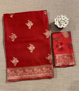 Red Mashru Silk Saree with Paithani inspired embroidered blouse SS50573