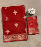 Red Mashru Silk Saree with Paithani inspired embroidered blouse SS50573