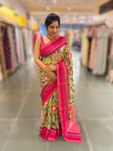 Pista Fusion Tissue Gorgette Saree with vidarbha Borders