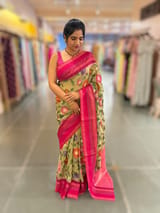Pista Fusion Tissue Gorgette Saree with vidarbha Borders