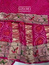 Fuschia Pink bandhej saree with embroidery : S62F205