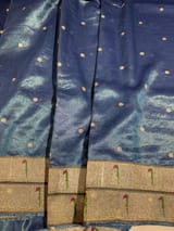 Blue Tissue Saree with pythani inspired muniya borders SS50545