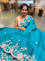 Peacock Green Pure Organza heavy handwork saree