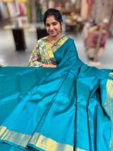 Peacock Green vintage Kanchipuram silk saree with pen kalamkari blouse SS50180