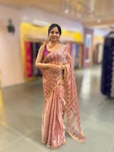 Onion Pink Banarasi Tissue checks Saree with Sabyasachi Borders