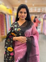 Rose Pink & Black Ombre Dyed Pure Organza handwork saree SS50286