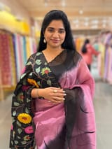 Rose Pink & Black Ombre Dyed Pure Organza handwork saree SS50286