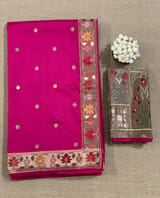 Rani Pink Kanchi soft silk saree with pythani and jamdani inspired embroidery SS50134