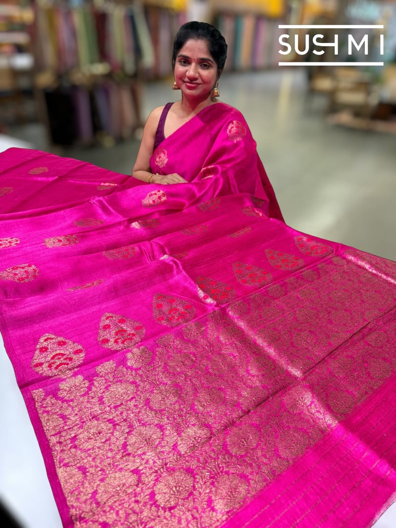 Fuschia Pink Banarasi Handloom Dupion Rawsilk Saree : S62F105