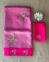 Rani pink Premium Handloom Designer Tissue saree with exquisite embroidery
