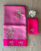 Rani pink Premium Handloom Designer Tissue saree with exquisite embroidery