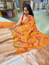 Orange  Pure Organza Saree with pythani embroidery : S62F160