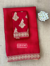 Chilli Red Organza Saree with sabhyasachi borders S62119