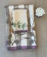 Mul silk tissue stripes handloom saree with handpainting