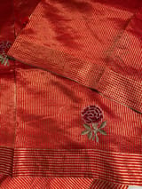 Red Banarasi Silk Tissue stripes Saree with embroidery SS50615