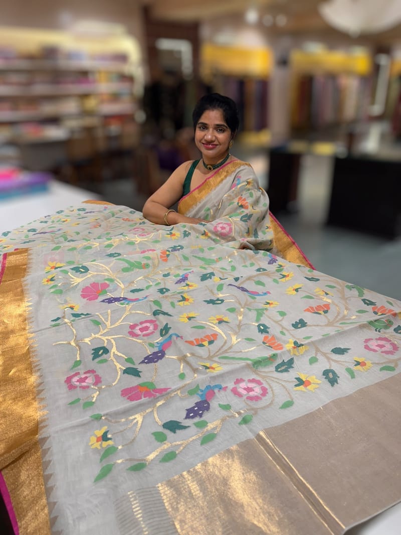 Ponduru Khadi Jamdani Allover multi Meenakari Weaving Saree With Premium 60/60 Count