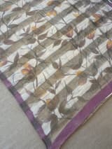Mul silk tissue stripes handloom saree with handpainting