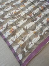 Mul silk tissue stripes handloom saree with handpainting
