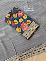 Royal Blue Banarasi tonchoi with pen kalamkari Blouse : D62F018