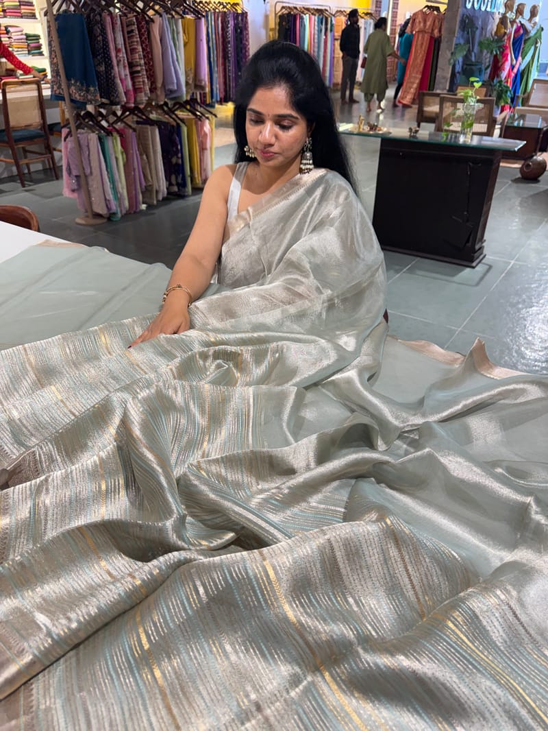 Mint Blue Handloom Tissue Saree
