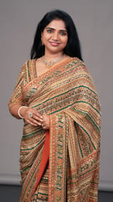 Designer Printed Crepe Silk Saree with embroidery