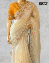 Pastel Yellow shibori printed pure organza saree DSCL043