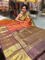 Rust Orange Vaira Oosi checks Vintage Kanchipuram Saree SS50155