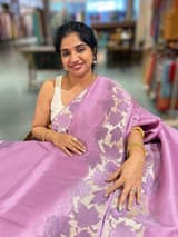 Lilac Organza Saree with Stunning Leaf Embroidered Border SS50315