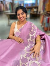 Lilac Organza Saree with Stunning Leaf Embroidered Border SS50315