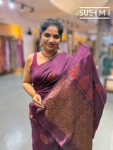 Wine Banarasi Handloom Dupion Rawsilk Saree : S62F099